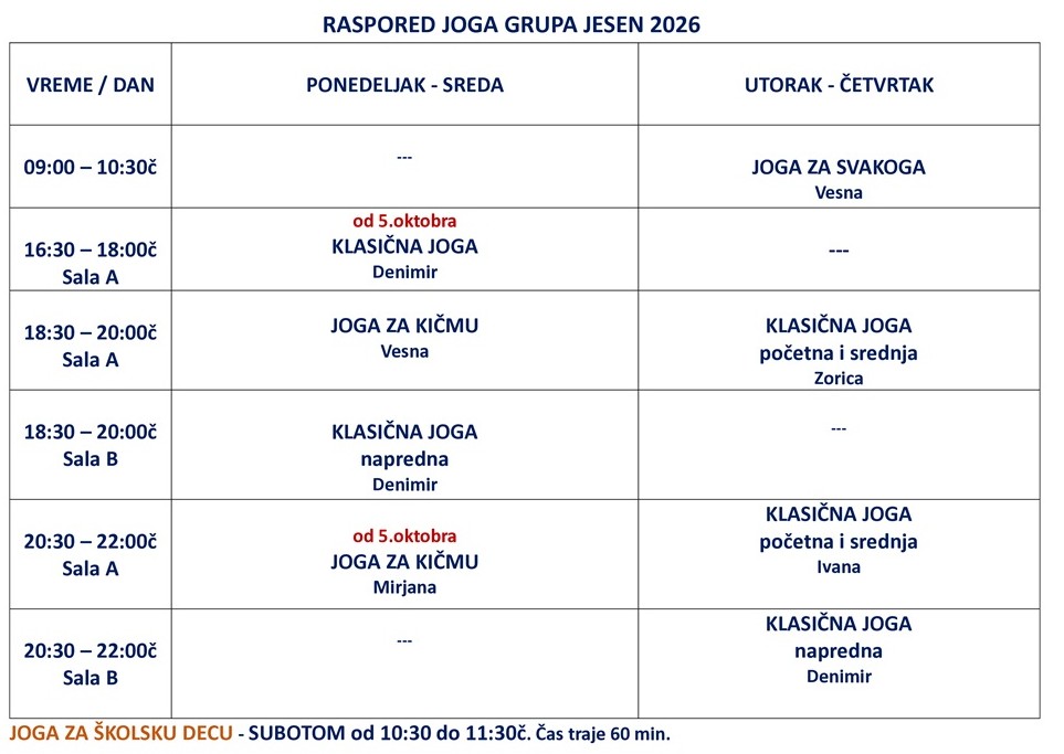 RASPORED JOGA GRUPA JESEN 2026 1